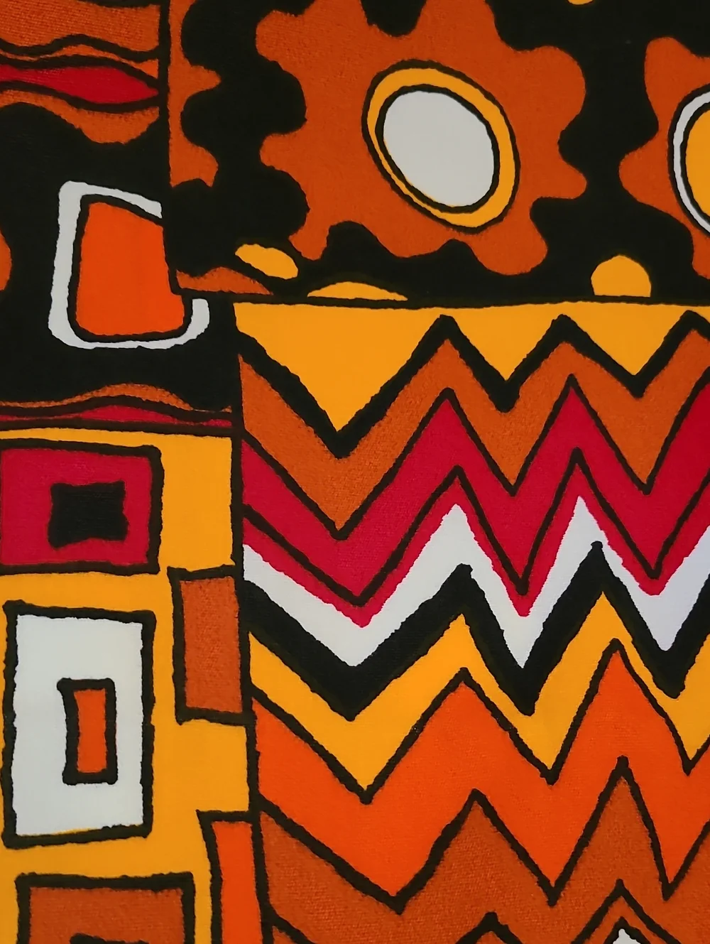 Geometric Fabric Red Brown Orange Yellow White